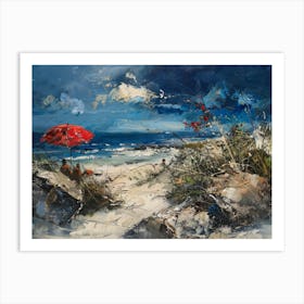 Red Umbrella On The Beach 2 Art Print