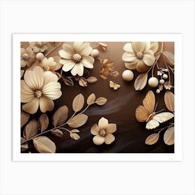 Luxurious Background With Flowers, Leaves And Butterflies 3 Art Print