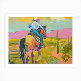 Neon Cowboy In Sonoran Desert Arizona 2 Painting Art Print