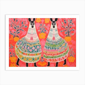 Llama 3 Folk Style Animal Illustration Art Print