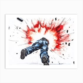 Explosion - Man Kicking A Can Art Print