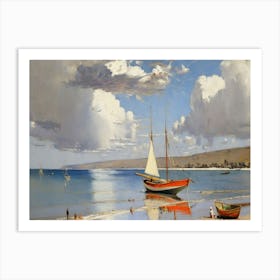 Sailboats On The Beach Art Print