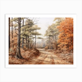 A Painting Of Country Road Through Woods In Autumn 55 Art Print