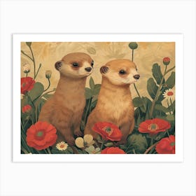 Floral Animal Illustration Ferret 3 Art Print