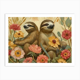 Floral Animal Illustration Sloth 4 Art Print