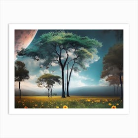 Landscape With Trees And Flowers Art Print