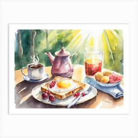 Breakfast On A Table In The Sunlight Watercolour 3 Art Print