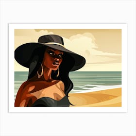 Illustration of an African American woman at the beach 48 Art Print