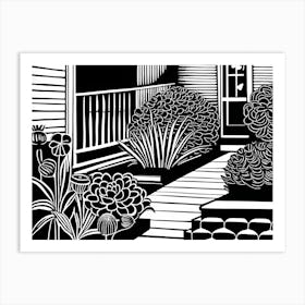 Beautiful Garden Linocut Black And White Painting Art Print