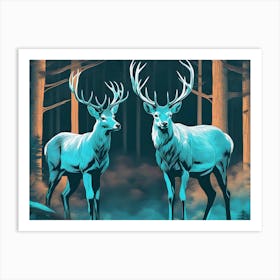 Two Stags In The Forest Art Print