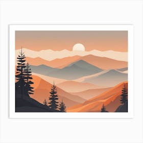 Misty mountains horizontal background in orange tone 81 Art Print