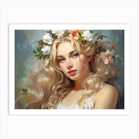 Upscaled A Oil Painting Blonde Young Girl With Flowers On Her Hair Fc57eeee Fd75 4267 B581 A2c678fa4b49 Art Print