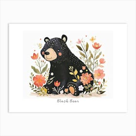 Little Floral Black Bear 2 Poster Art Print