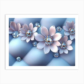 Blue Flowers Wallpaper Art Print