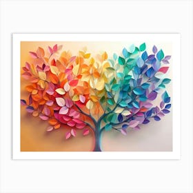 Colorful Tree With Leaves On Hanging Branches Illustration 1 Art Print