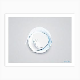 Minimalism A Fox in Water Circle Art Center Symmetry with Blue Color Art Print