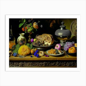 Table With Fruits And Flowers Art Print