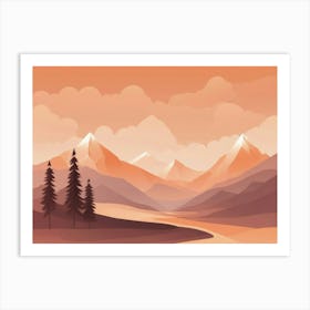 Misty mountains horizontal background in orange tone 15 Art Print