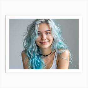 Photorealistic Portrait Of A 24 Year Old Russian Girl With Blue Hair Curled To Perfection Wearing 1 Art Print