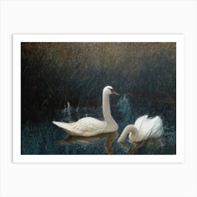 Swans Vintage Iskandinav Farmhouse Wall Art Art Print