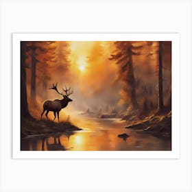 Elk In The Forest - Ai Art Print