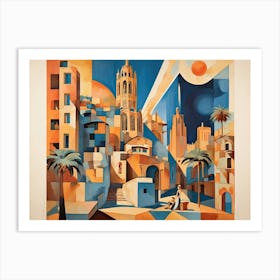 Vintage Cubist Travel Poster Barcelona City Art Print