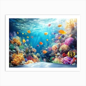 3d Underwater Coral Reef With Sea Life 2 Art Print