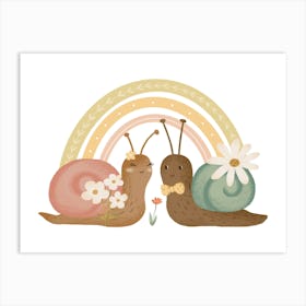 Cute snails under the rainbow Art Print