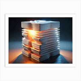 Stack Of Paper With Glowing Light Art Print