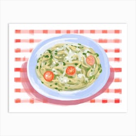 A Plate Of Pesto Pasta, Top View Food Illustration, Landscape 4 Art Print