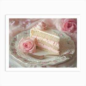 Pink Roses And Cake Art Print