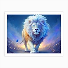 White Lion With Blue Eyes And A Majestic Aura Art Print