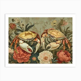 Floral Animal Illustration Crab 1 Art Print