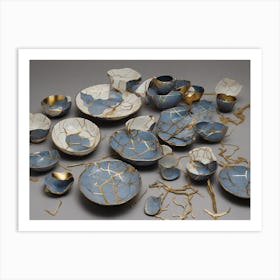 Blue And Gold Ceramics Art Print