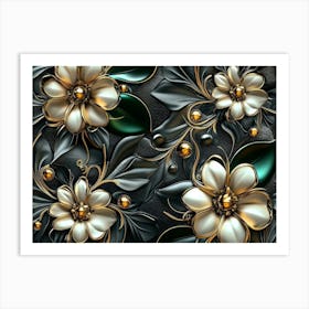 Flowers On A Black Background 1 Art Print