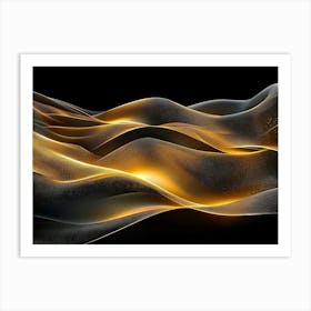 Modern Art Golden Lines Waves, Circles in Dark Art Print