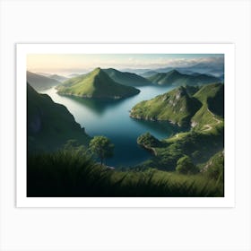 Verdant Hills Overlooking A Serene Inlet Art Print