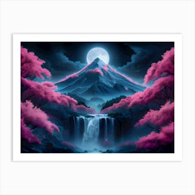 Mystical night scenery with a glowing full moon Art Print