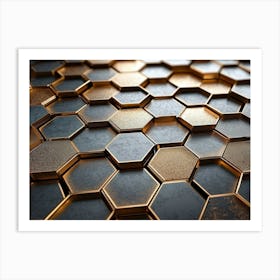 3d Hexagon Rendering Designative Honeycomb Art Print