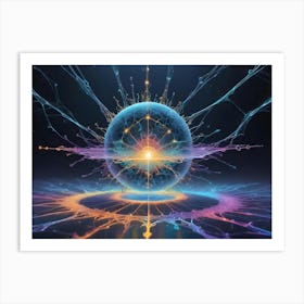 A Glowing Orb, Bursting With Energy And Interconnected By Colorful Tendrils, Hovers Above A Circular Platform Art Print