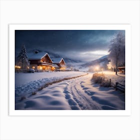 Winter Night In The Mountains Art Print