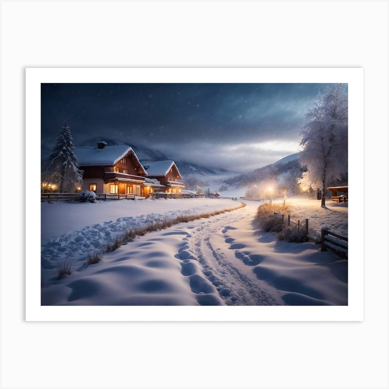 Winter Art, Winter Night, Winter Scene, Winter Painting, Print of
