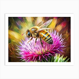 Bee On Purple Flower With Colorful Background Art Print