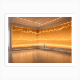 An Empty Room With A Large Screen Displaying A Digital Visualization Of Financial Data, With Lines And Points Representing Trends And Fluctuations, Creating A Futuristic And Technological Atmosphere Art Print