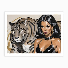 Provocative Woman And A Tiger Art Print