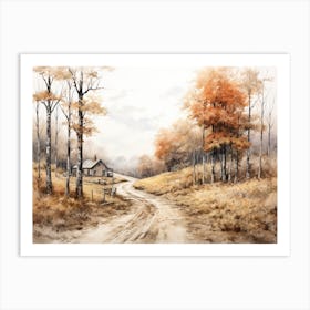 A Painting Of Country Road Through Woods In Autumn 4 Art Print