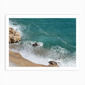 Aerial view of waves and foaming sea water on the beach Art Print