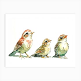 Bird Family Watercolor Painting Art Print