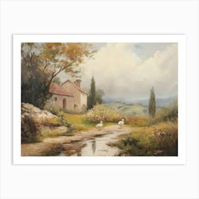 Countryside House with Autumn Leaves Art Print