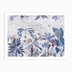 Blue Exotic Birds Journey Art Print